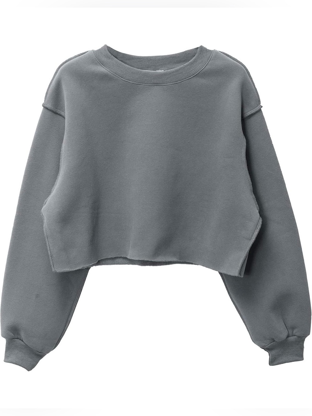 AMAZHIYU FLEECE RAW CUT CROPPED SWEATSHIRT